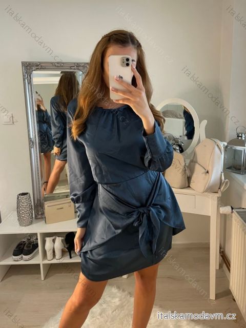 Šaty elegantní mini dlouhý rukáv  dámské (UNI S/M) ITALSKÁ MODA IMM22928/DR petrolejová S/M