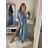 Šaty spoločenské elegantný letný krátky rukáv dámske (S/M ONE SIZE) TALIANSKA MÓDA IMPSH22L52150/DR modrá světlá