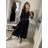 Šaty košeľové s opaskom dlhý rukáv dámske (S/M ONE SIZE) TALIANSKA MÓDA IMPBB22E9511/DR čierna S/M