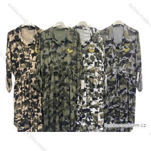 Šaty košeľové dlhý rukáv dámske nadrozmer maskáč (XL/2XL ONE SIZE) TALIANSKA MÓDA IMC22775