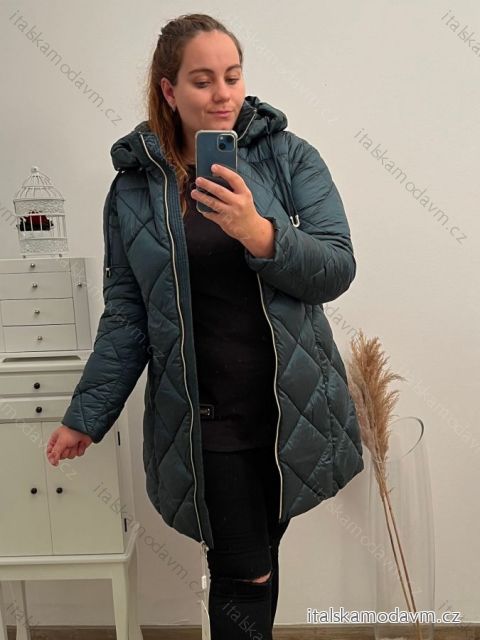 Bunda s kapucí dlouhý rukáv dámský (S-2XL) ITALSKÁ MÓDA IMT22024 smaragdová 2XL