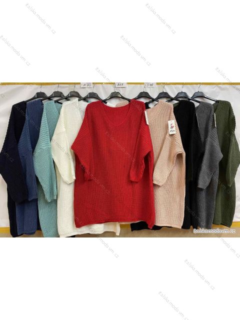 Šaty pletené dlouhý rukáv dámské nadrozměr (3XL/4XL ONE SIZE) ITALSKÁ MÓDA IM4212769