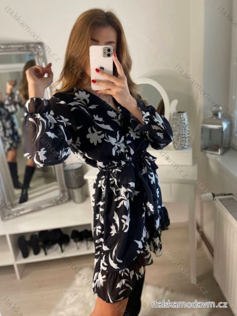 Šaty šifonové dlouhý rukáv dámské (S/M ONE SIZE) ITALSKÁ MÓDA IMWGS223252/DR Černá S/M