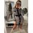 Šaty úpletové dlhý rukáv dámske (S/M, L/XL ONE SIZE) TALIANSKA MODA IMBM22473 béžovo-čierna béžová L / XL