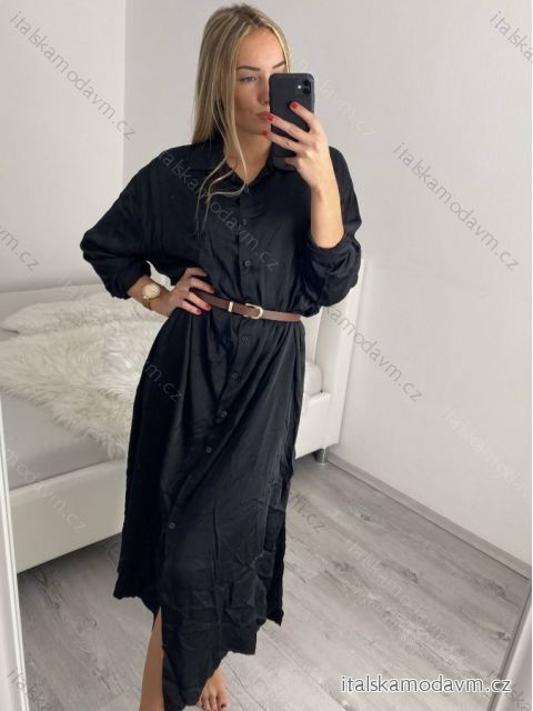 Šaty dlouhé košilové s páskem dlouhý rukáv dámské (M/L/XLONE SIZE) ITALSKÁ MÓDA IMPBR22A4895-R9/DR