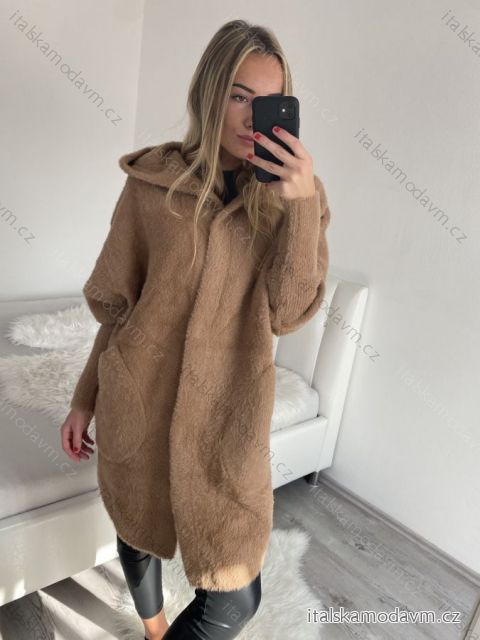 Kabát alpaka s kapucňou dámsky nadromer (XL/2XL ONE SIZE) TALIANSKA MÓDA IMD22918/DR XL/2XL hnedá