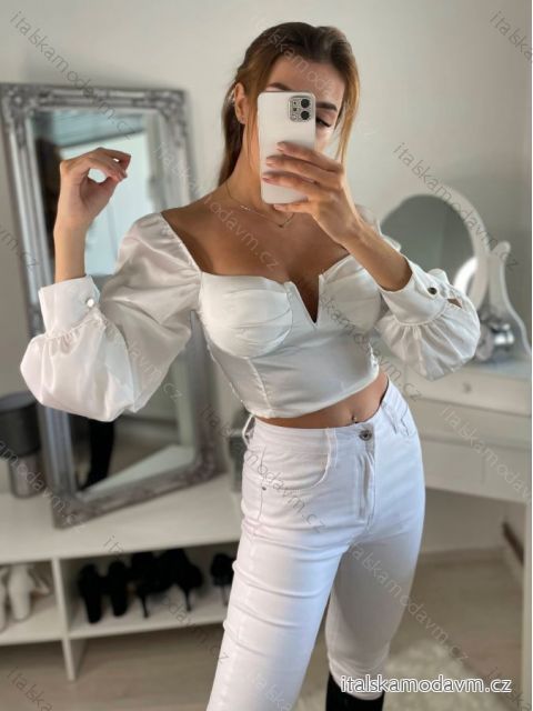 Top dlhý rukáv saténový  dámsky (S/M ONE SIZE) TALIANSKA MÓDA IMM22LS17258/DR biela S/M