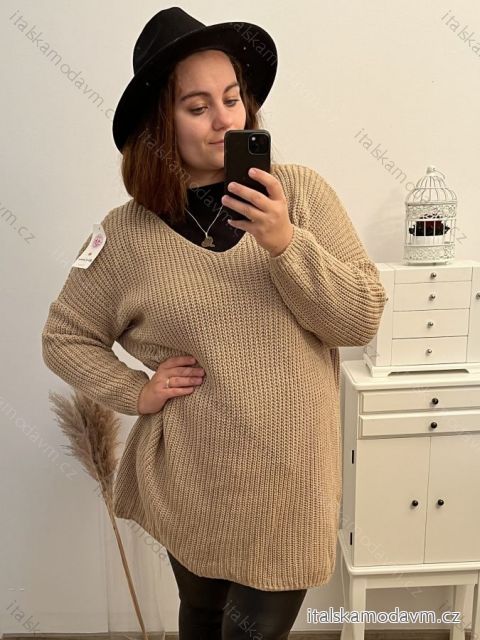 Svetr dlouhý rukáv dámské (XL/2XL/3XL ONE SIZE) ITALSKá MóDA IM4221325/DR 2XL/3XL Béžová světlá