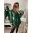 Blúzka saténová dlhý rukáv dámska (S/M ONE SIZE) TALIANSKA MÓDA IMPBR22H2697-R1/DR smaragdová S/M