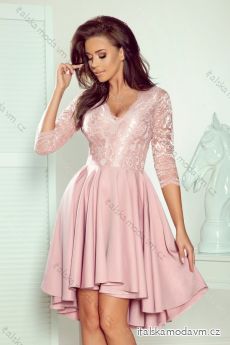 210-11 NICOLLE - dress with longer back with lace neckline - powder pink
 NMC-210-11