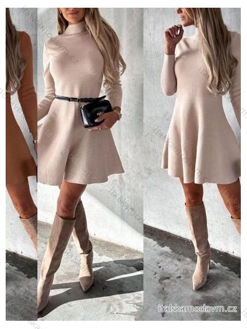 Šaty s opaskom dlhý rukáv dámske (S/M ONE SIZE) TALIANSKA MÓDA IMWY22229