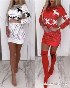 Šaty welur klasik vianočný dlhý rukáv dámske (S/M ONE SIZE) TALIANSKA MÓDA IMWB223864