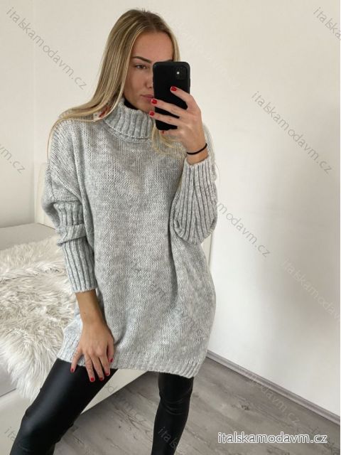Svetr prodloužený oversize s rolákem dlouhý rukáv dámské (XL/2XL ONE SIZE) ITALSKÁ MÓDA IMWG218508/DR XL/2XL Šedá