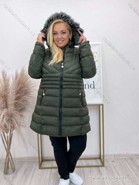 Bunda/kabát s kapucňou dlhý rukáv dámsky nadrozmer (50-52, 54-56) TURECKá MóDA TMLBL223562