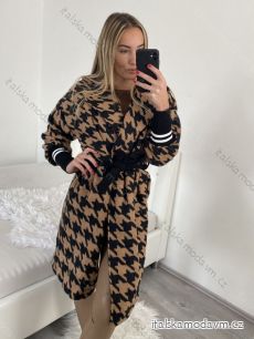 Kabát na knoflíčky s páskem dlouhý rukáv dámský (S/M ONE SIZE) ITALSKÁ MÓDA IMWL21166
