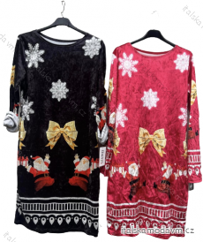 Šaty vianočné welur dlhý rukáv dámske (S/M ONE SIZE) TALIANSKA MÓDA IMD221003