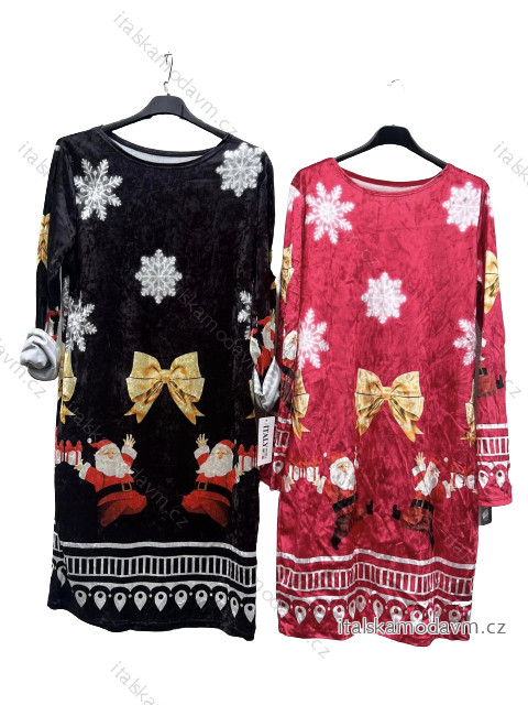 Šaty vianočné welur dlhý rukáv dámske (S/M ONE SIZE) TALIANSKA MÓDA IMD221003