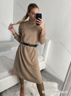 Šaty úpletové teplé s páskem dlouhý rukáv dámské (S/M/L/XL ONE SIZE) ITALSKÁ MÓDA IMM22UN6358