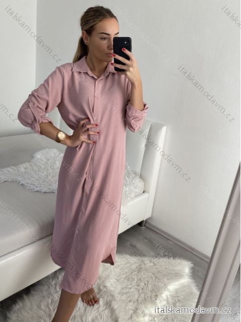 Šaty dlouhé maxi košilové dlouhý rukáv dámské (S/M/L ONE SIZE) ITALSKá MóDA IM4221031/DR M / L staroružová