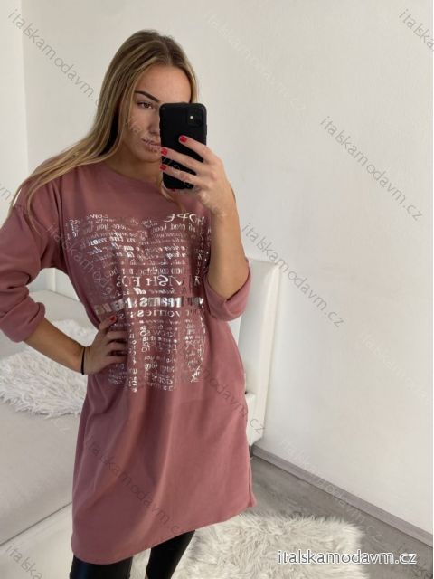 Šaty zamatové teplé dlhý rukáv dámske nadrozmer (L/XL/2XL ONE SIZE) TALIANSKA MÓDA IM322651/DR XL/2XL staroružová