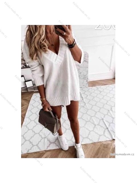 Svetr pletený teplý dlouhý rukáv dámský (UNI S/M) ITALSKÁ MÓDA IMM201085/DR