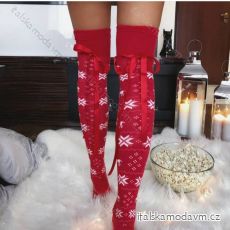 Ponožky Vianočné nadkolienky veselé vločky s mašľou dámske (one size) POĽSKÁ MODA DPP20010R