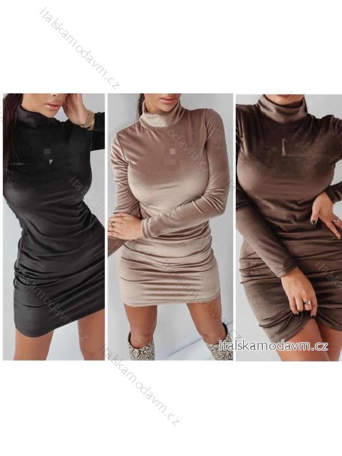 Šaty elegantné zamatové dlhý rukáv dámske (S/M ONE SIZE) TALIANSKA MÓDA IMWE223989