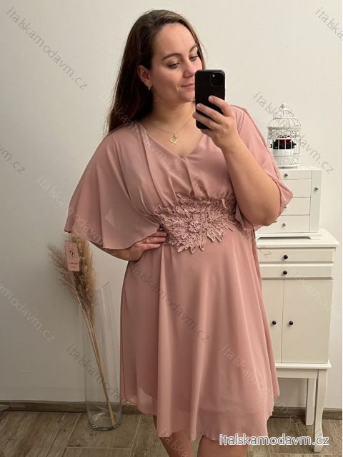 Šaty společenské elegantní krátký rukáv dámské nadrozměr (XL/2XL ONE SIZE) ITALSKÁ MÓDA IMPSH2218025