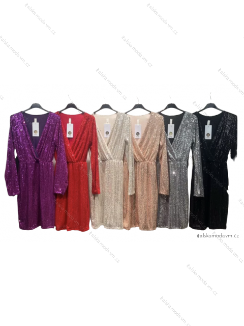 Šaty elegantné trblietavé s flitrami dlhý rukáv dámske (S/M ONE SIZE) TALIANSKA MÓDA IMPLI225189