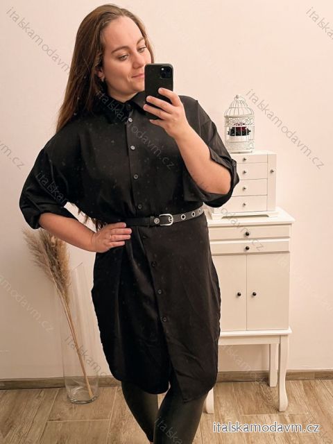 Košeľa predĺžená/šaty košeľové s opaskom dlhý rukáv dámske nadrozmer (XL/2XL ONE SIZE) TALIANSKA MÓDA IMPBB222713DS/DR XL/2XL čierna
