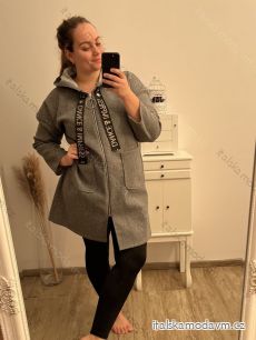 Kabát na zips s kapucňou dlhý rukáv dámska nadrozmer (2XL/3XL ONE SIZE) TALIANSKA MÓDA IM422P68D95