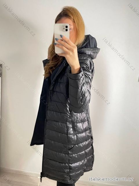 Kabát oboustranný s kapucí dlouhý rukáv dámské (S-2XL) ITALSKÁ MÓDA IMPSS22D2-3873/DR černá M