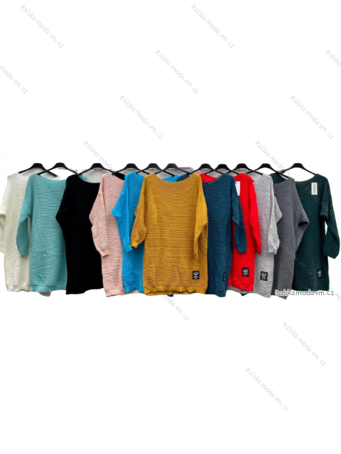 Svetr prodloužený pletený dlouhý rukáv dámský (L/XL/2XL/3XL ONE SIZE) ITALSKÁ MÓDA IMD22916/DR XL/2XL petrolejová