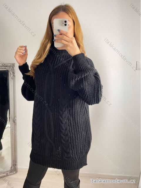 Sveter oversize predĺžený s rolákom dlhý rukáv dámsky (S/M/L ONE SIZE) TALIANSKA MÓDA IMWGS223723/DR M / L čierna