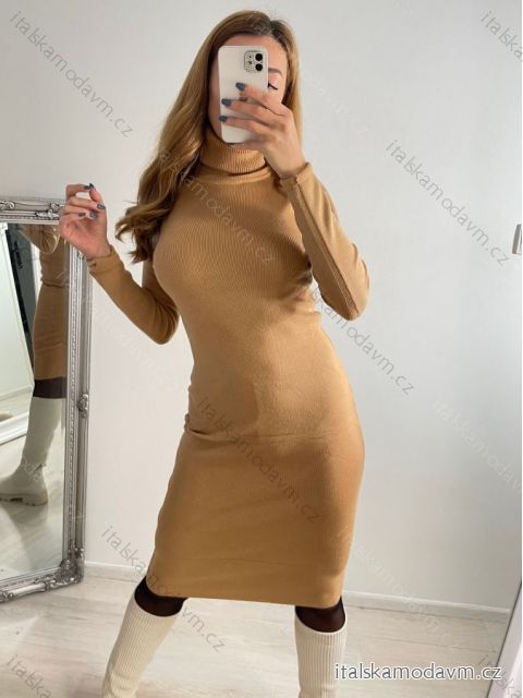 Šaty úpletové s rolákom dlhý rukáv dámske (S/M ONE SIZE) TALIANSKA MÓDA IMM22J51753/DR S/M hnedá