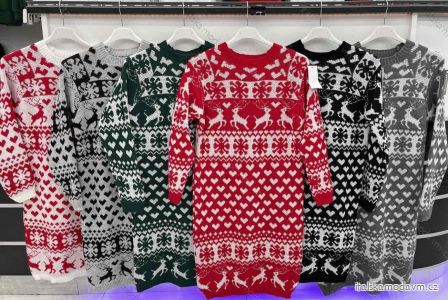 Šaty pletené vánoční dlouhý rukáv dámské (S/M ONE SIZE) ITALSKÁ MÓDA IMWD224013