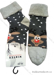 Ponožky Vianočné veselé sob Rudy teplé termo dámske (36-40) POLSKÁ MODA DPP22023G