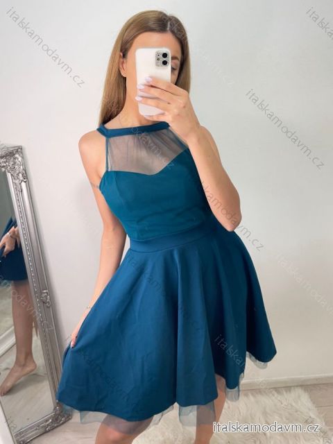 Šaty plesové elegantní na ramínka dámské (S/M ONE SIZE) ITALSKá MóDA IM322303/ULR S/M petrolejová