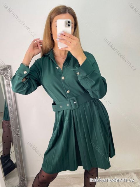 Šaty elegantní košilové dlouhý rukáv dámské (S/M/L ONE SIZE) ITALSKÁ MÓDA IMWKK223994/DR M / L smaragdová