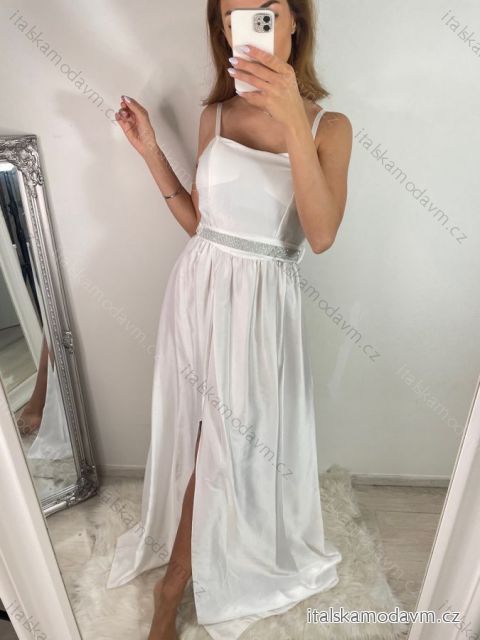 Šaty dlhé elegantné saténové na ramienka dámske (S/M ONE SIZE) TALIANSKA MÓDA IMM2222611LS/DR biela