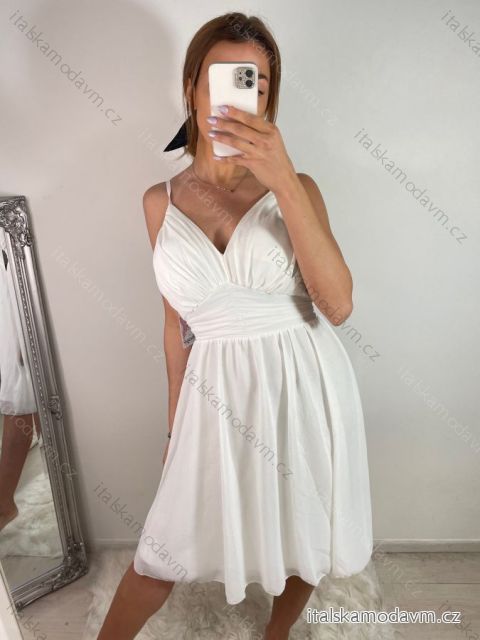 Šaty šifonové elegantní krátké na ramínka dámské (S/M ONE SIZE) ITALSKá MóDA IM922BONA/DR bílá
