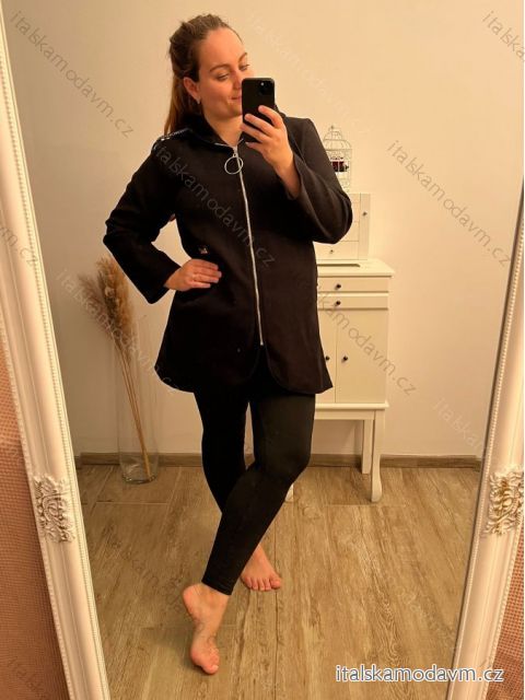 Kabát na zips s kapucňou dlhý rukáv dámska nadrozmer (XL/2XL ONE SIZE) TALIANSKA MÓDA IM422650/DR