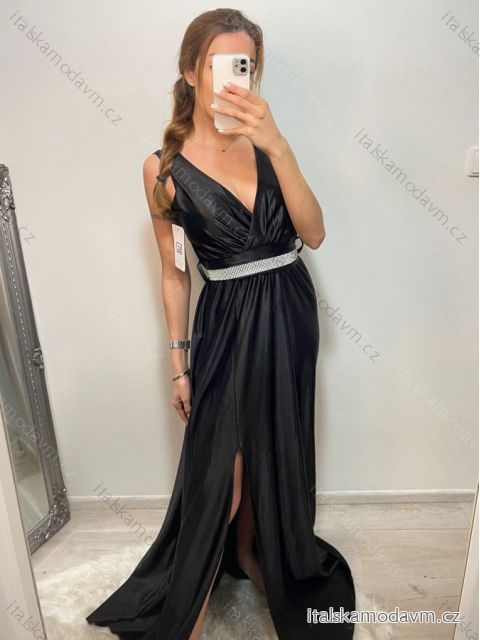 Šaty dlouhé společenské plesové na ramínka dámské (S/M ONE SIZE) ITALSKÁ MÓDA IMM22Ls25402/DR4 černá