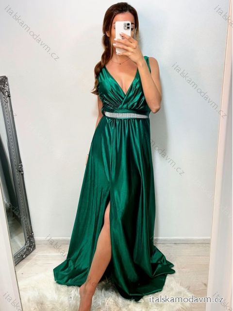 Šaty dlouhé společenské plesové na ramínka dámské (S/M ONE SIZE) ITALSKÁ MÓDA IMM22Ls25402/DR3 zelená