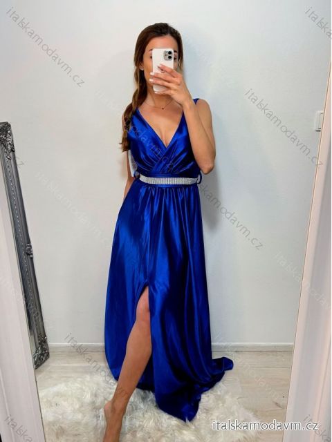 Šaty dlhé spoločenské plesové na ramienka dámske (S/M ONE SIZE) TALIANSKA MÓDA IMM22Ls25402/DR2 kráľovská modrá