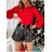 Tunika/blúzka saténová s mašľou dlhý rukáv dámske (S/M ONE SIZE) TALIANSKA MóDA IMM22Br5728/DU červená S/M