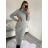Šaty dlhé pletené s rolákom dlhý rukáv dámske (S/M ONE SIZE) TALIANSKA MÓDA IMWB22341/DR šedá svetlá S/M