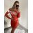 Šaty vianočné zamatové dlhý rukáv dámske (S/M ONE SIZE) TALIANSKA MÓDA IMWE223976/DR S/M červená