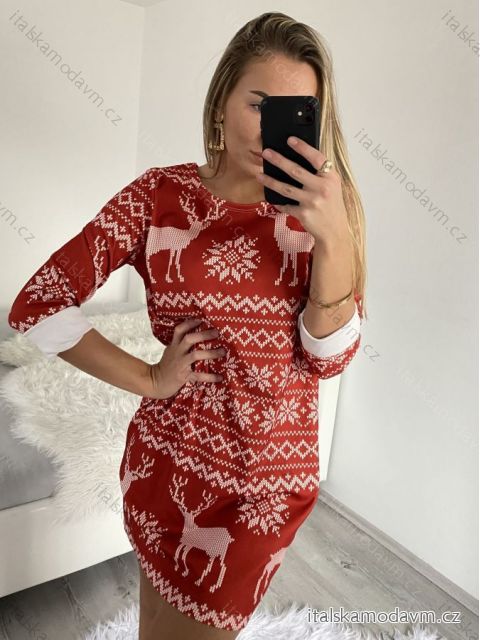 Šaty zamatové Vianočný dlhý rukáv dámske (S/M ONE SIZE) TALIANSKA MóDA IM4221288/DR S/M červená