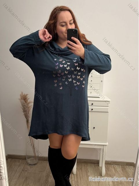 Šaty sanetové s goliérem dlhý rukáv dámske nadrozmer (2X/3XL ONE SIZE) TALIANSKA MóDA IM422BUTFLY/DU smaragdová 2XL/3XL
